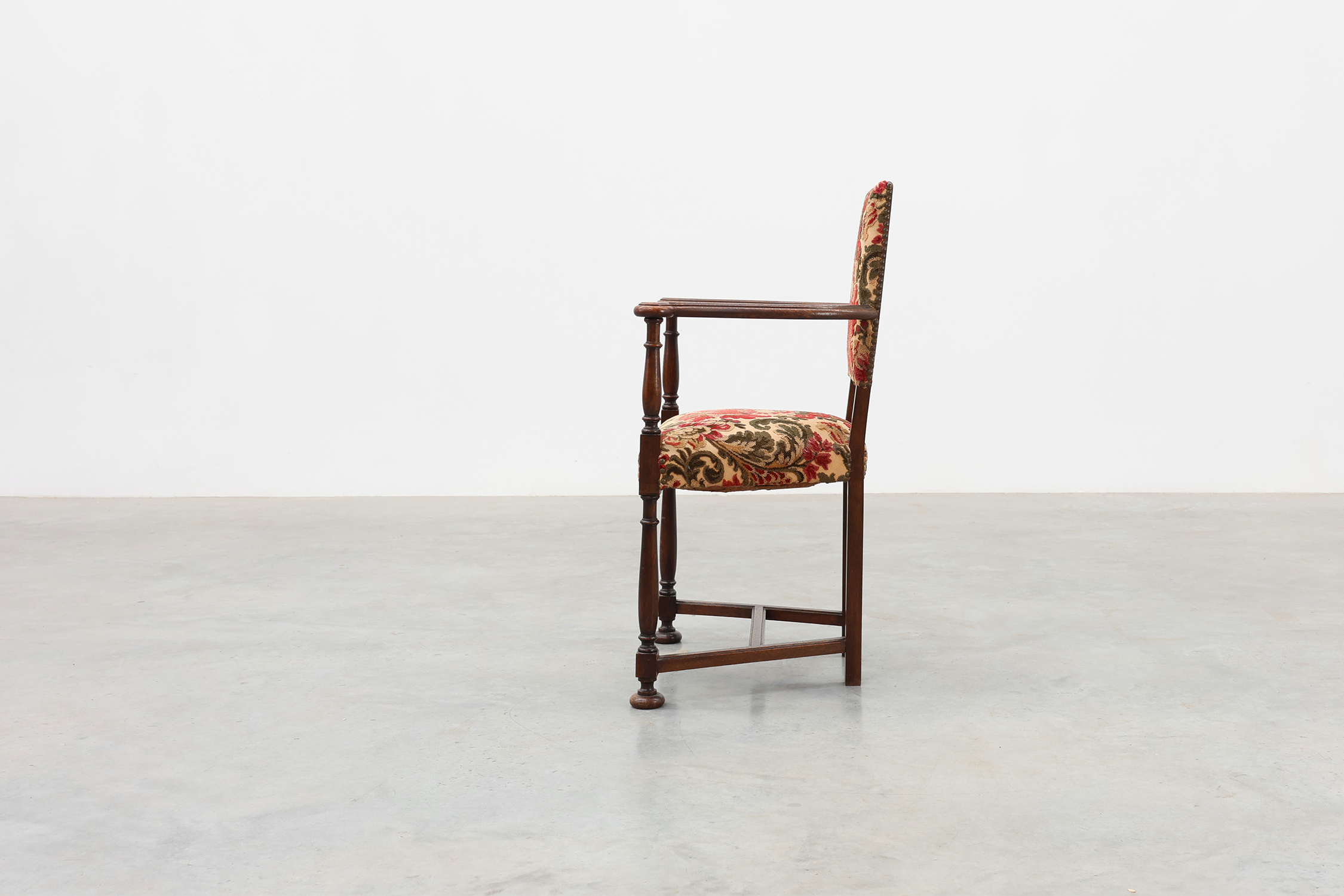 Antique oak Louis XIII style chair with floral upholstery, France ca. 1890thumbnail